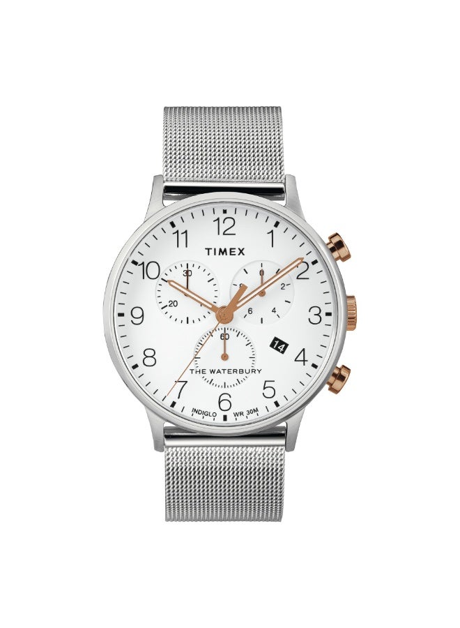 تيميكس ساعة TIMEX WATERBURY HERITAGE TW2T36700  كلاسيكية فضية من الفولاذ المقاوم للصدأ للرجال بمينا أبيض - Image 1