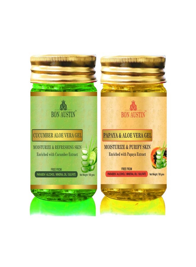 Bon Austin Premium Papaya Aloe vera Gel & Cucumber Aloe Vera Gel Combo Pack of 2 Jars of 180 gms(360 gms) - Image 1