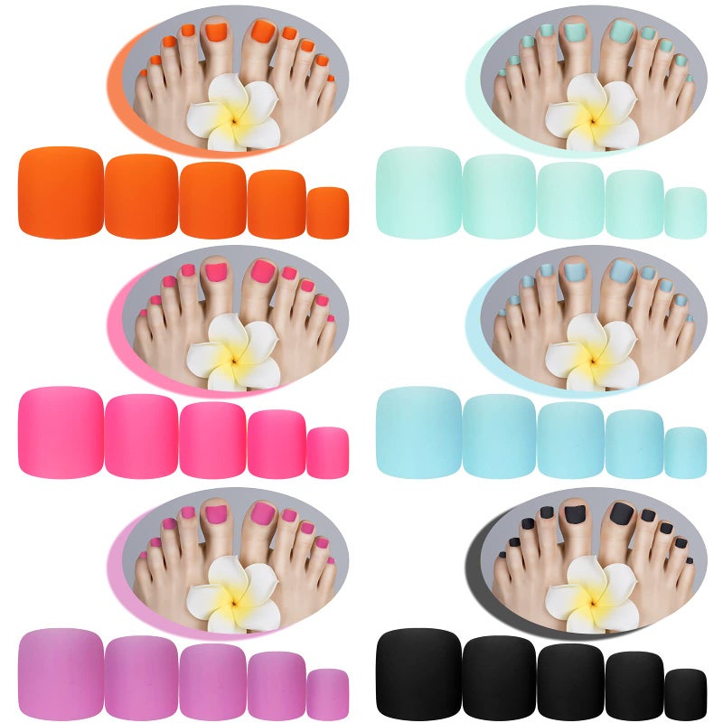 Maitys 336 Pieces 12 Sets Toenail Press on Fake Toe Nails Short Square False Glue on Solid Color Full Cover Press Nails Matte Fake Toenails for Women(Fresh Colors) - Image 5