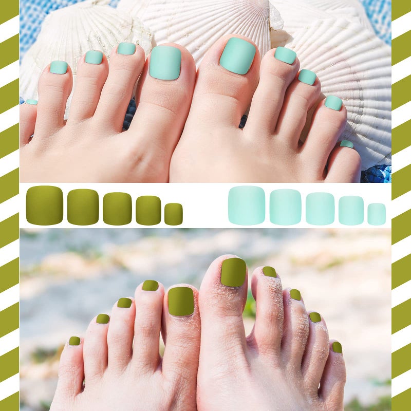 Maitys 336 Pieces 12 Sets Toenail Press on Fake Toe Nails Short Square False Glue on Solid Color Full Cover Press Nails Matte Fake Toenails for Women(Fresh Colors) - Image 4