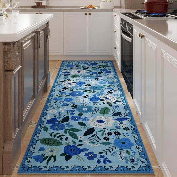 RUNNER RUG FOR HALLWAYS KITCHEN RUG NON SLIP 2X 6 WASHABLE RUNNER RUGS WITH RUBBER BACKING SOFT FLORAL CARPET RUNNER FOR HALLWAYS KITCHEN LAUNDRY BEDROOM BATHROOMBLUE
