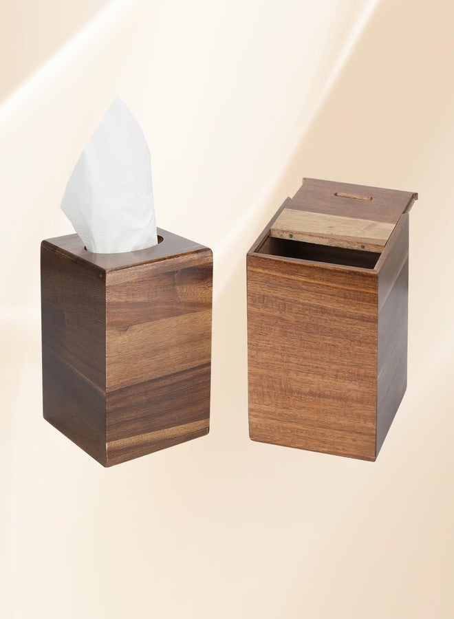 MOCHTERO Modern Wooden Tissue Box Cover, Square Tissue Holder, Bathroom Accessories,for Home and Office,Brown - Image 3