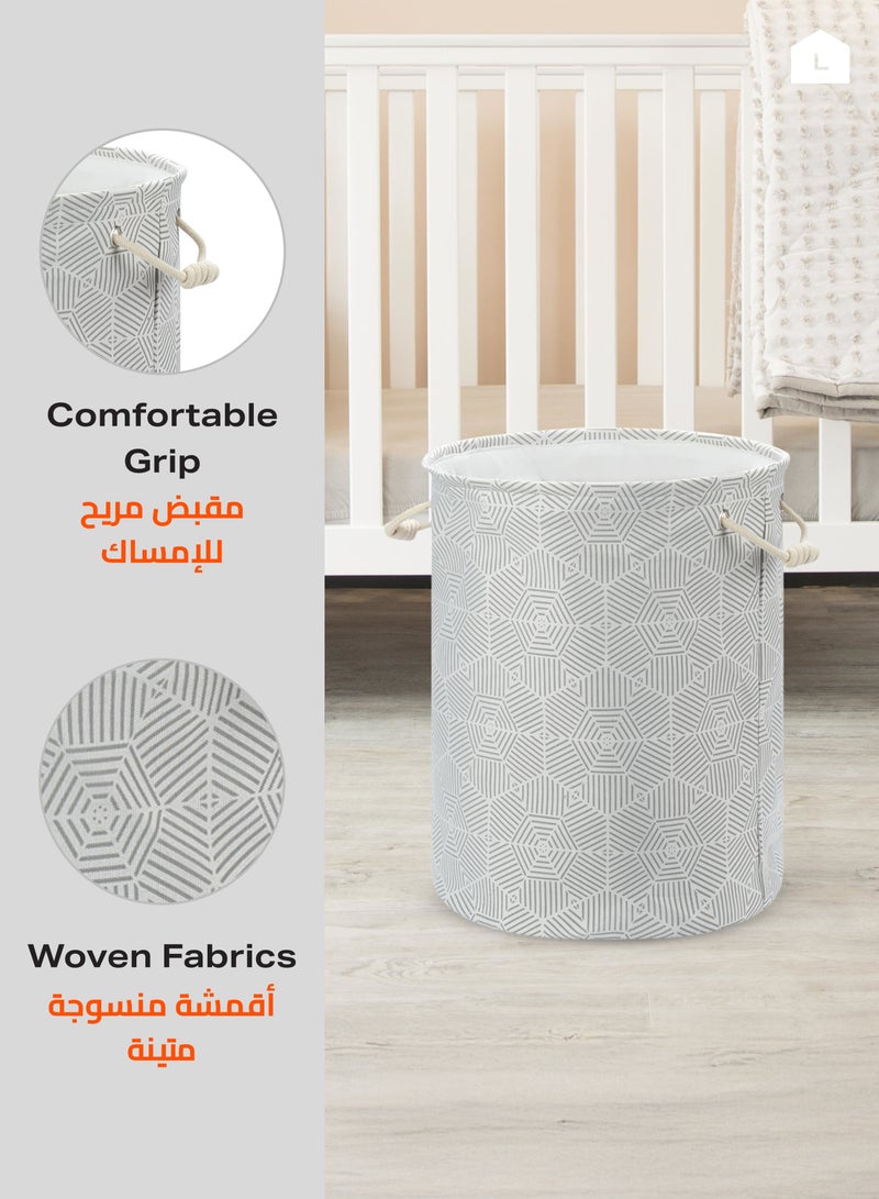 LAWAZIM Round Laundry Basket with Printed Diamonds -40x50cm White Storage Basket - Stylish and Durable Fabric Laundry Hamper for Organization and Decor Nursery Storage Closet Organizer Clothes Sorter - Image 4