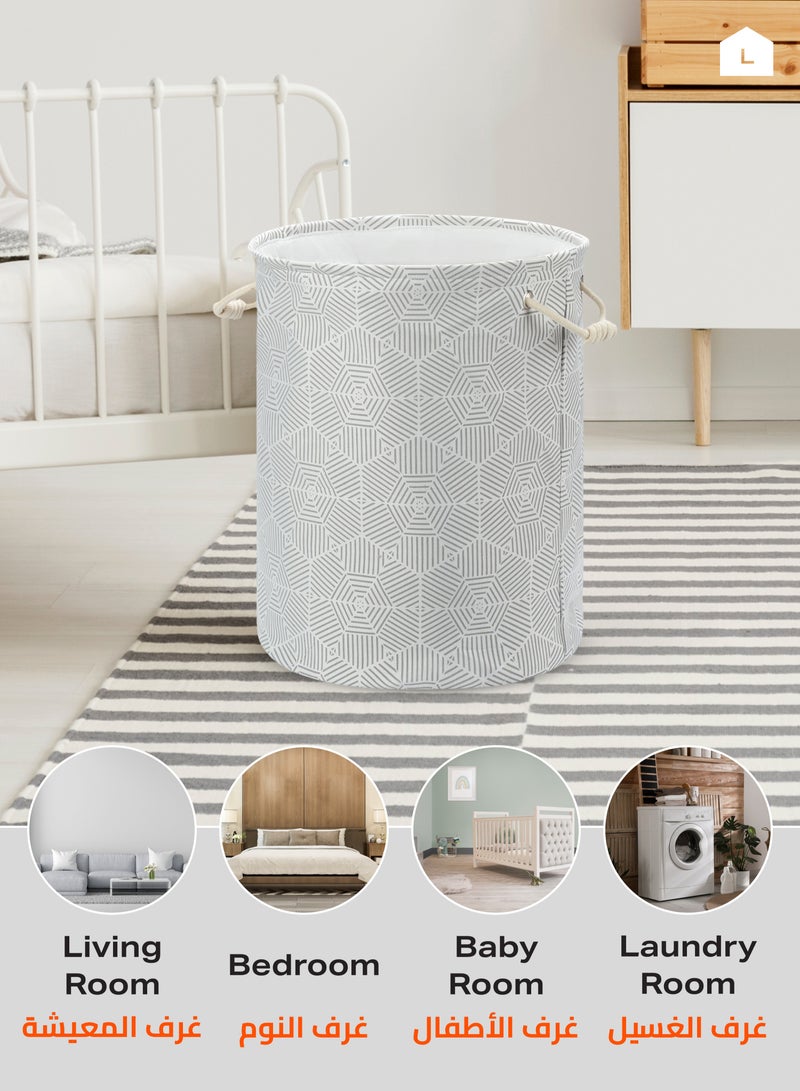 LAWAZIM Round Laundry Basket with Printed Diamonds -40x50cm White Storage Basket - Stylish and Durable Fabric Laundry Hamper for Organization and Decor Nursery Storage Closet Organizer Clothes Sorter - Image 5
