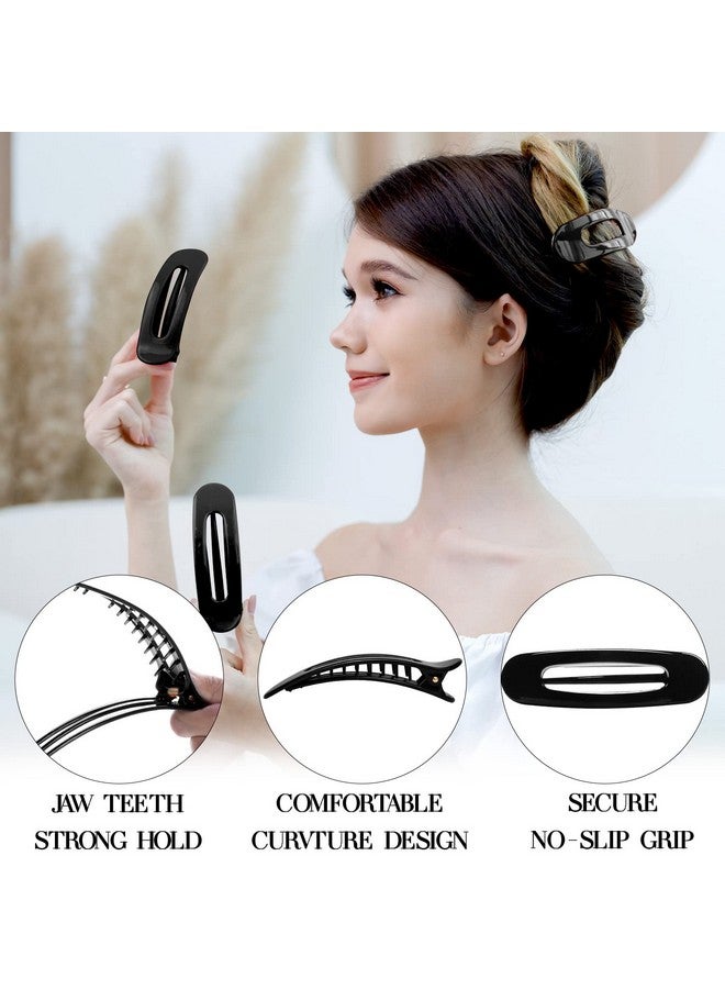 RC ROCHE ORNAMENT 6 Pcs Womens Side Slide Flat Oval Clip Styling Plastic Comfortable Hold Strong Grip No Slip Beauty Accessory Girls Ladies Pin Jaw Claw Clamp Clips, Medium Black - Image 2