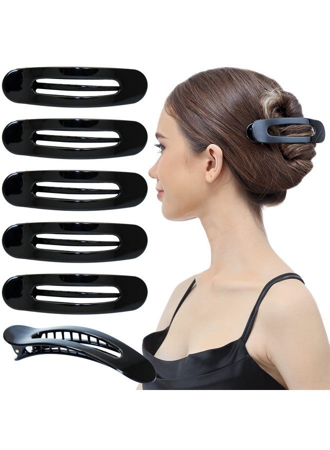 RC ROCHE ORNAMENT 6 Pcs Womens Side Slide Flat Oval Clip Styling Plastic Comfortable Hold Strong Grip No Slip Beauty Accessory Girls Ladies Pin Jaw Claw Clamp Clips, Medium Black - Image 1