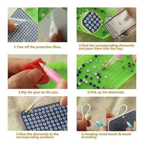 SWATOM 6 Pcs 5D Diamond Painting Bookmarks Sun & Moon Nature Acrylic Diamond Art Bookmark with DIY Painting Kits Tassels & Wood Beads Pendant Rhinestone Bookmarks - Image 5