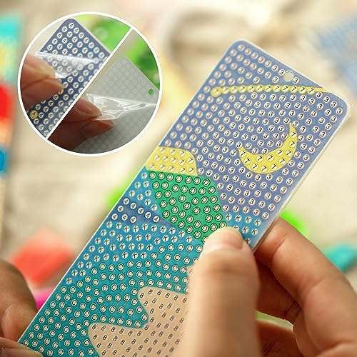 SWATOM 6 Pcs 5D Diamond Painting Bookmarks Sun & Moon Nature Acrylic Diamond Art Bookmark with DIY Painting Kits Tassels & Wood Beads Pendant Rhinestone Bookmarks - Image 4