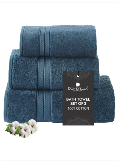 Donetella Premium Towel 3-Pcs Set, 100% Combed Cotton 600 GSM, Highly Absorbent, Quick Dry Towel Set Include 1 Bath Towel, 1 Bath Sheet, 1 Hand Towel, Best Set for Bathroom Gym, Hotel And Spa.