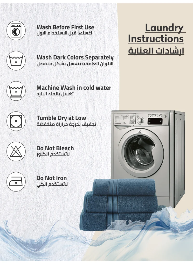 Donetella Dark Blue Premium Towel 3-Pcs Set, 100% Combed Cotton 600 GSM, Highly Absorbent, Quick Dry Towel Set Include 1 Bath Towel, 1 Bath Sheet, 1 Hand Towel, Best Set for Bathroom Gym, Hotel And Spa.  | Best Price UAE