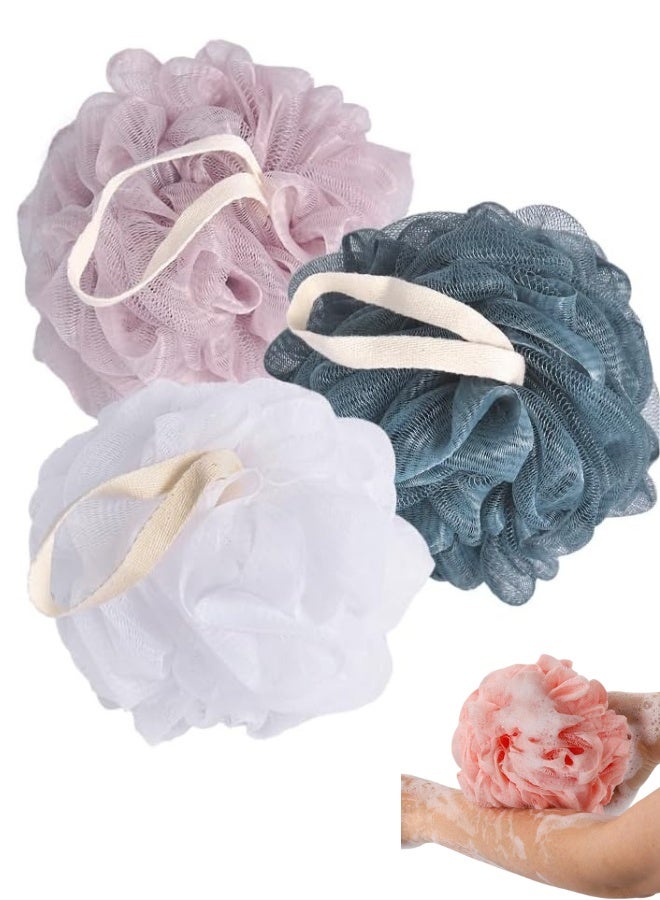 Premium Exfoliating Loofah Sponge Set – 3-Pack Soft Mesh Bath Pouf for Body Wash, Deep Exfoliation & Smooth Skin – Durable Shower Sponge for Daily Use-Multicolor