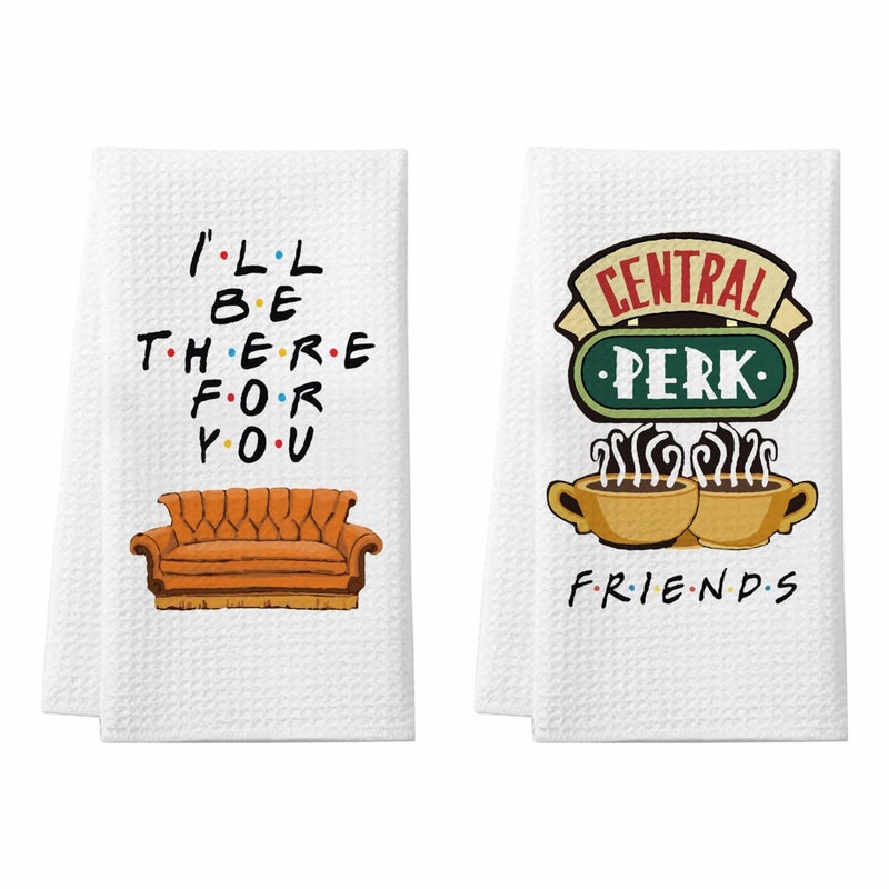 Homythe Friends Kitchen Towels, Friends Merchandise Gifts Kitchen Bathroom Decorations, 2 Pack Cute Friends TV Show Dish Towels, Birthday Housewarming Gifts for Women Men - Image 1