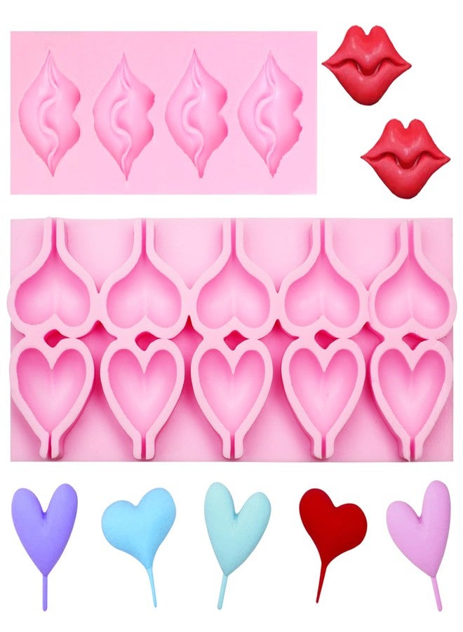 Xcake Lcook Sexy Lip Silicone Fondant Mold, Heart Shaped Lollipop Chocolate Baking Mold for Valentines'Day Cake Decoration Cupcake Topper Sugar Craft Gum Paste Clay Resin - Image 1