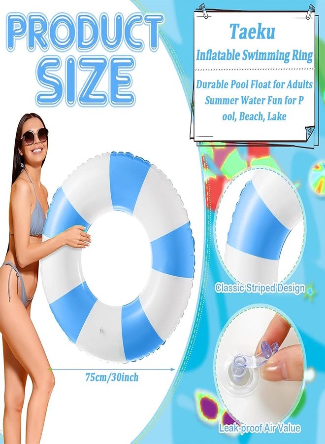 Taeku Inflatable Swimming Ring - Durable Striped Pool Float for Adults, Large Swim Tube for Beach, Summer Water Fun, Perfect for Pool Parties Relaxation (Blue) - Image 2