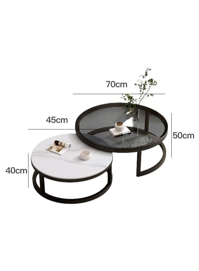 AGD Modern Nesting Round Coffee Table Set of 2 Pieces for Living Room Balcony Garden Etc, Round Coffee Table with Solid Metal Frame Black/White - Image 3