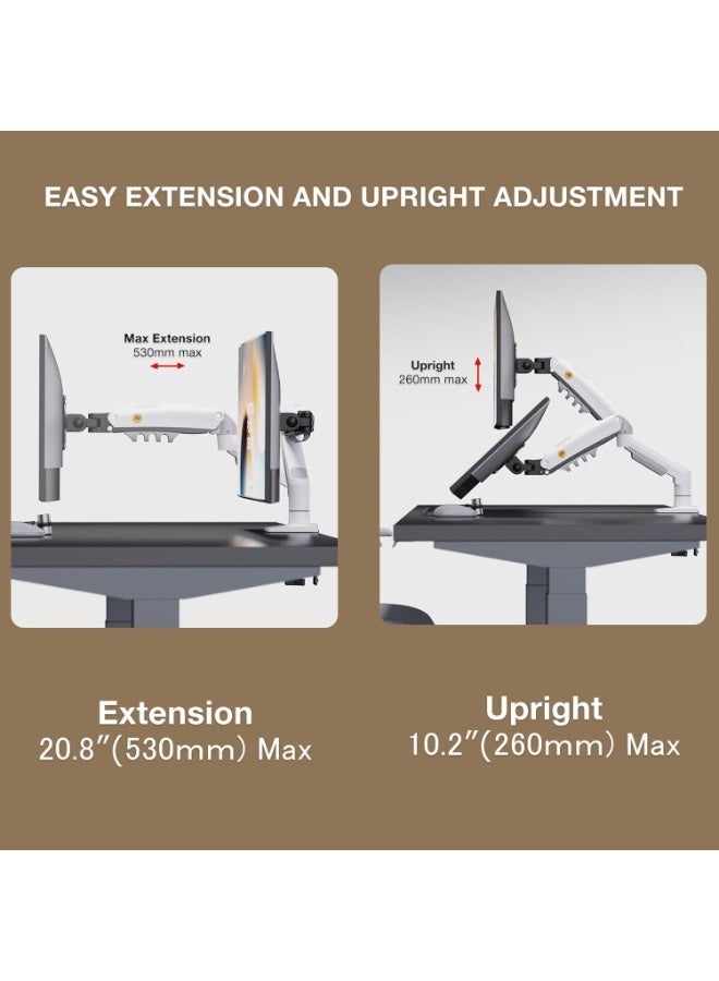 NB ERGONOMIC Universal Monitor Stand Single Arm Swivel Monitor Stand with Gas Spring Arm for 17-30 Inch (2K-9K) White F80 XE - Image 2
