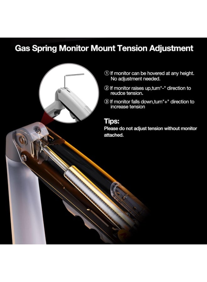 NB ERGONOMIC Universal Monitor Stand Single Arm Swivel Monitor Stand with Gas Spring Arm for 17-30 Inch (2K-9K) White F80 XE - Image 3