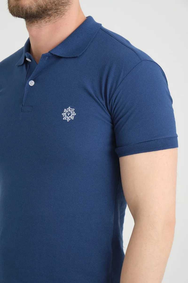 فاريتا Men's Dark Blue Polo Neck Piping Summer Cotton Short Sleeve T Shirt