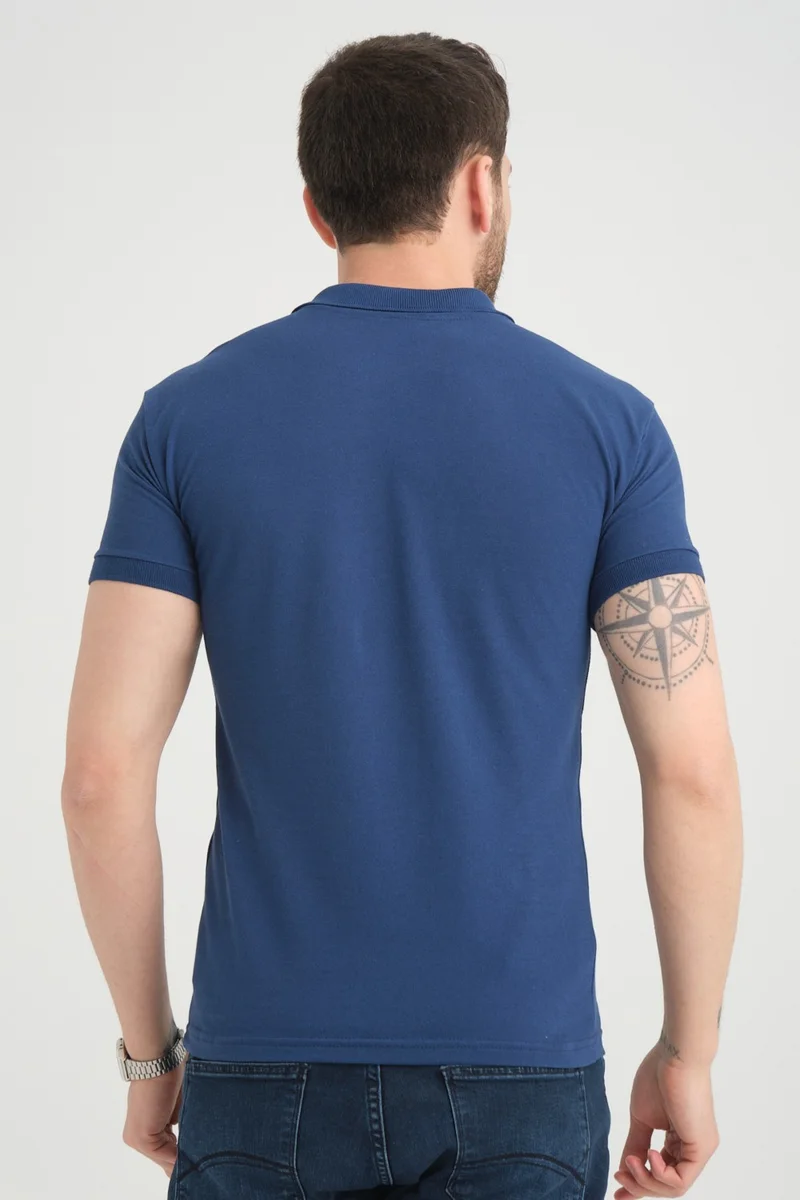 فاريتا Men's Dark Blue Polo Neck Piping Summer Cotton Short Sleeve T Shirt