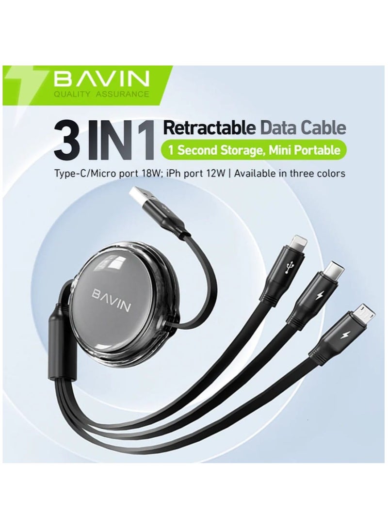 Bavin CB371 3 in 1 Retractable Wired Charging Cable - Image 2