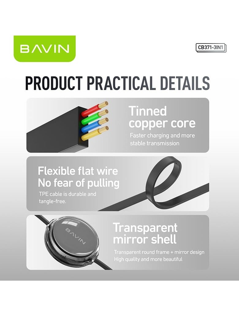 Bavin CB371 3 in 1 Retractable Wired Charging Cable - Image 3