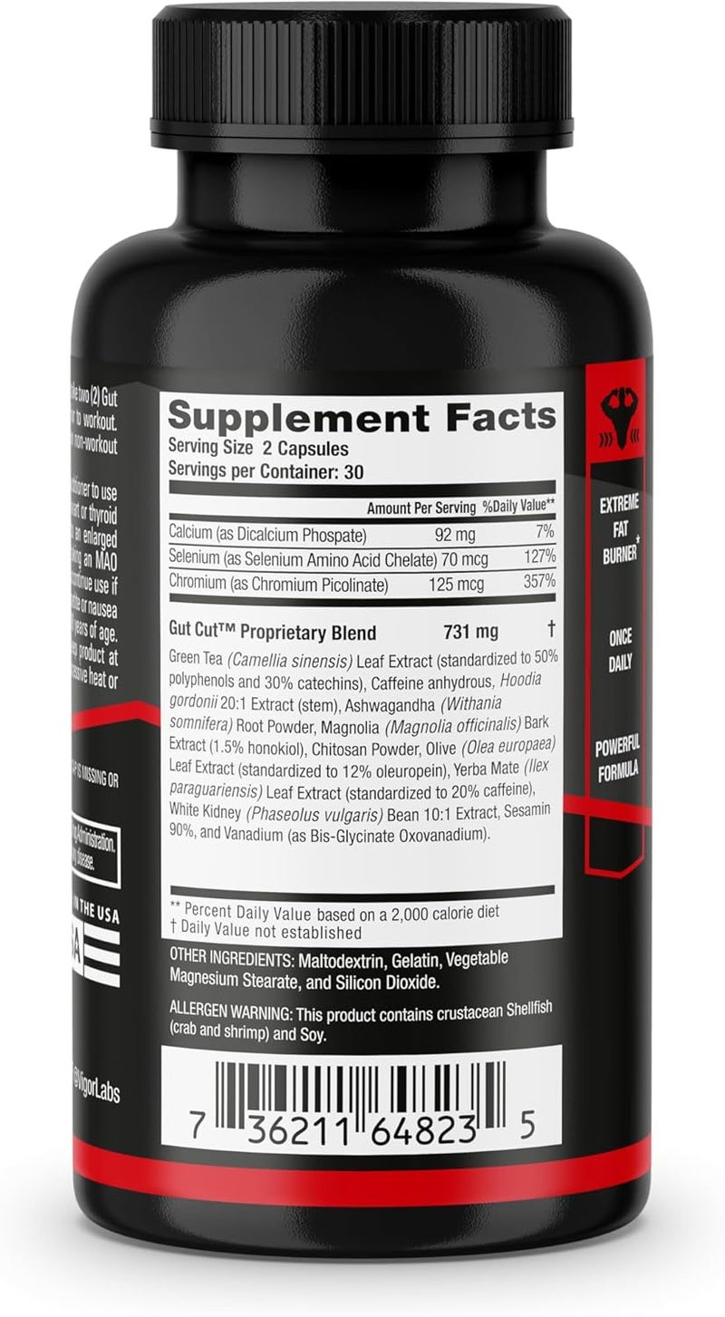 Vigor Labs GutCut Metabolism Boosting and Appetite Suppresion Supplement 60 Capsules - Image 3
