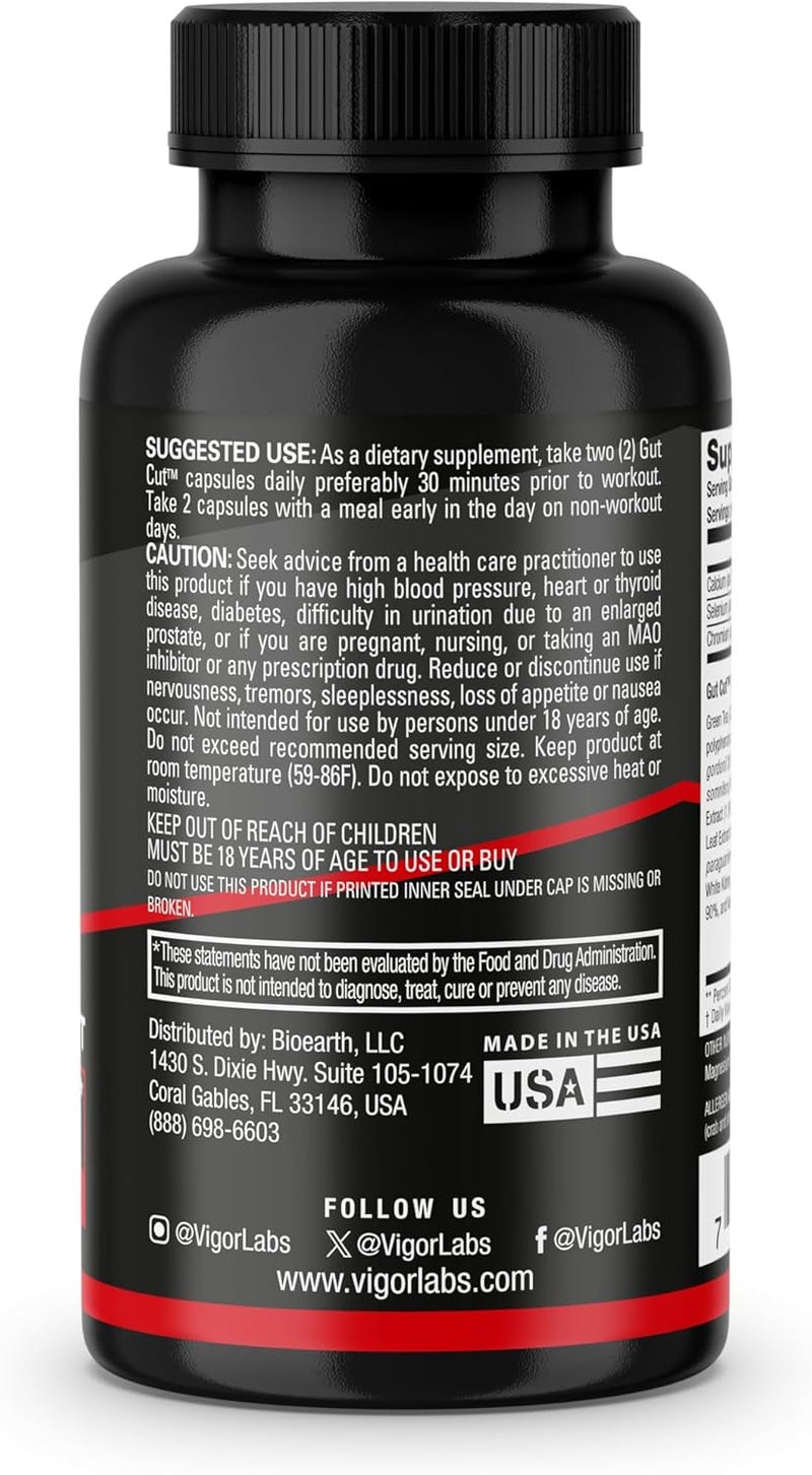 Vigor Labs GutCut Metabolism Boosting and Appetite Suppresion Supplement 60 Capsules - Image 4
