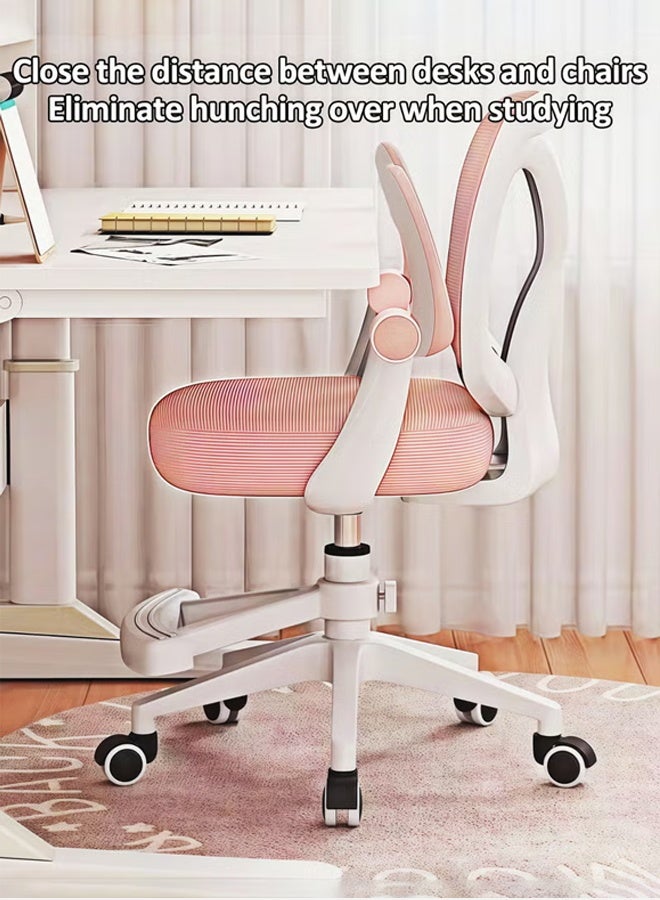 Aikenn Study Chair Height Adjustable Kids Desk Chair Children's Office Chair Children's Computer Chair with Universal Wheels, Folding Armrests, Lifting Footrest Breathable Mesh and High Rebound Sponge Material Pink - Image 5