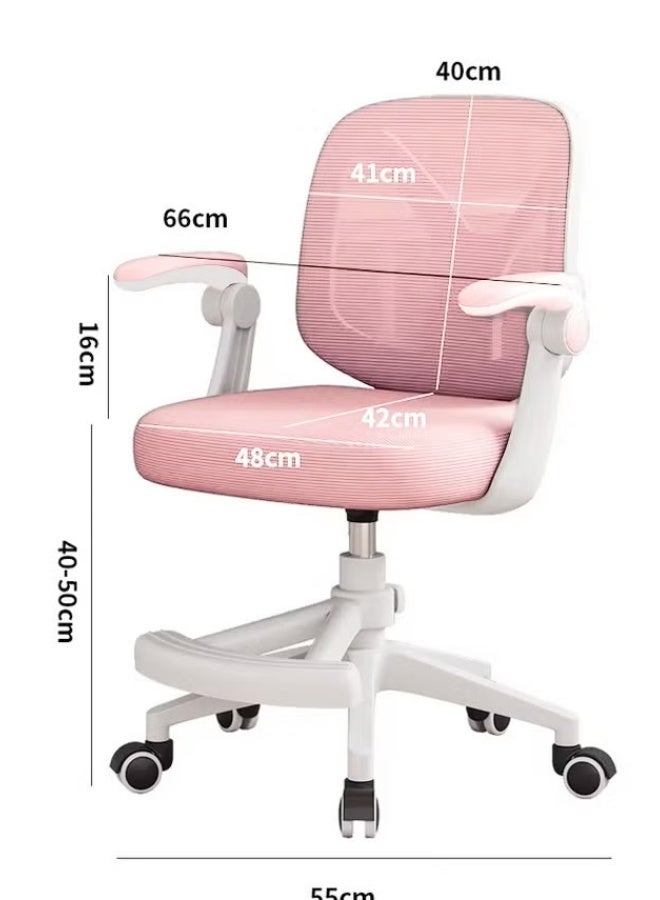 Aikenn Study Chair Height Adjustable Kids Desk Chair Children's Office Chair Children's Computer Chair with Universal Wheels, Folding Armrests, Lifting Footrest Breathable Mesh and High Rebound Sponge Material Pink - Image 3