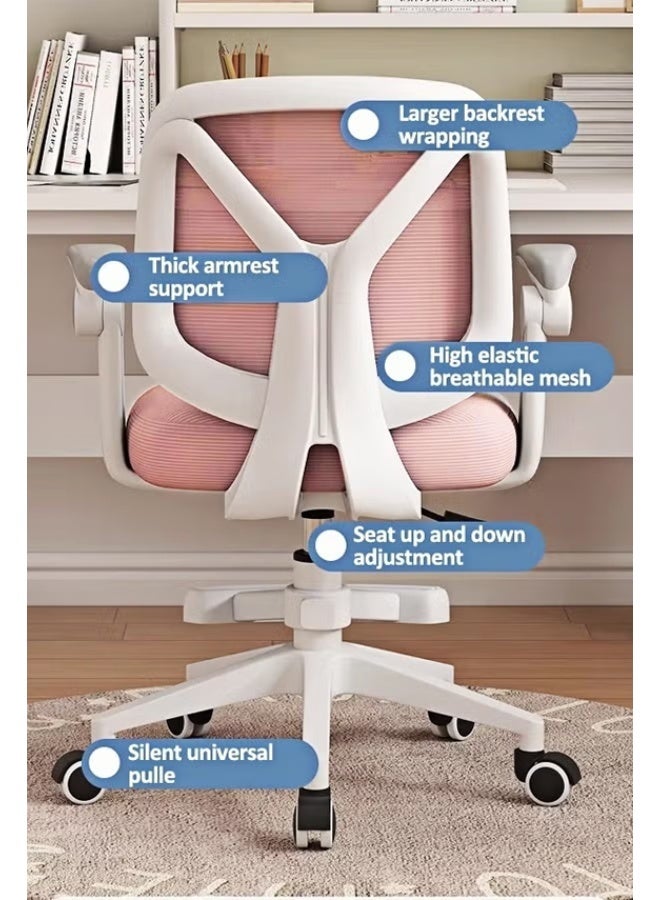 Aikenn Study Chair Height Adjustable Kids Desk Chair Children's Office Chair Children's Computer Chair with Universal Wheels, Folding Armrests, Lifting Footrest Breathable Mesh and High Rebound Sponge Material Pink - Image 4