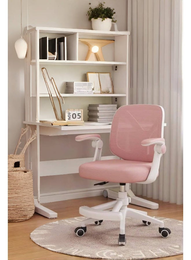 Aikenn Study Chair Height Adjustable Kids Desk Chair Children's Office Chair Children's Computer Chair with Universal Wheels, Folding Armrests, Lifting Footrest Breathable Mesh and High Rebound Sponge Material Pink - Image 2