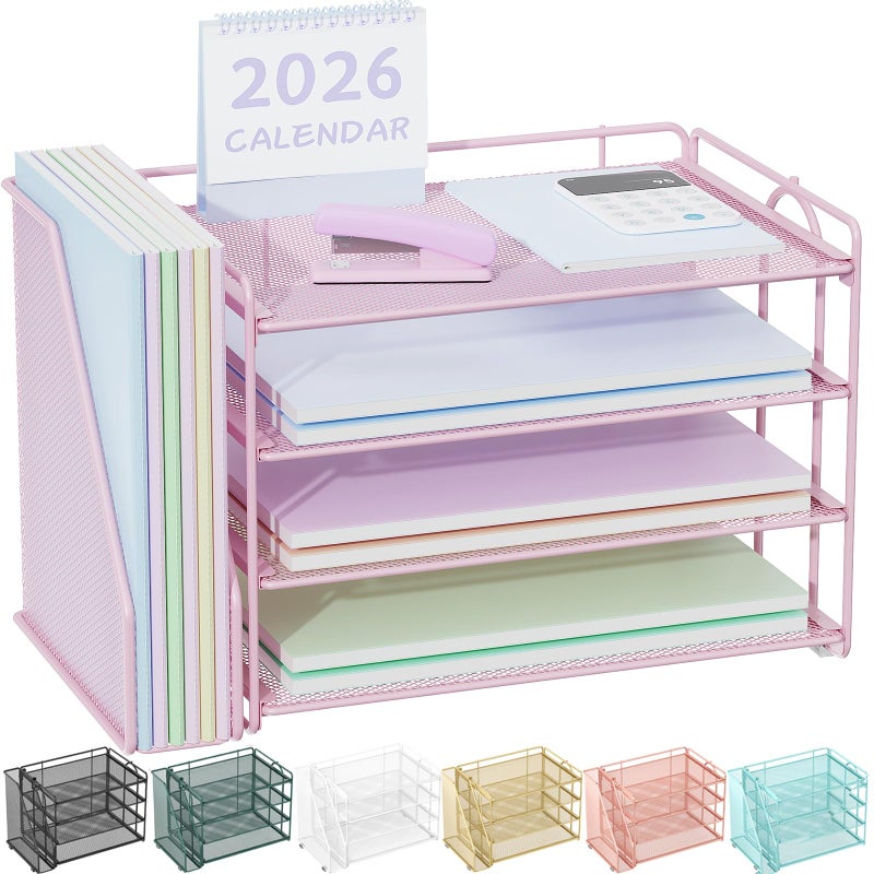 Spacrea Desk Organizers and Accessories Paper Organizer for Desk with File organizer Desk Accessories Workspace Organizers for Office Supplies Pink - Image 2