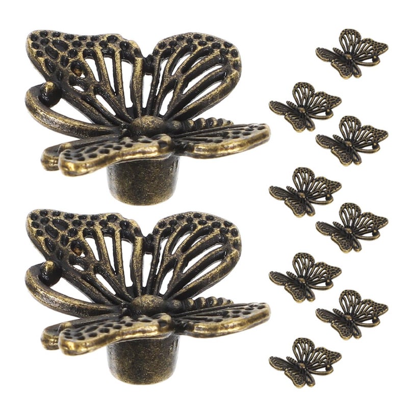 Antique Brass Butterfly Drawer Knobs 12 Pcs Vintage Single Hole Cabinet Handles For Jewelry Box Dresser - Image 2