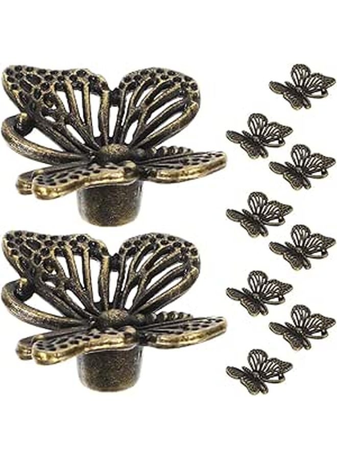 Antique Brass Butterfly Drawer Knobs 12 Pcs Vintage Single Hole Cabinet Handles For Jewelry Box Dresser - Image 1