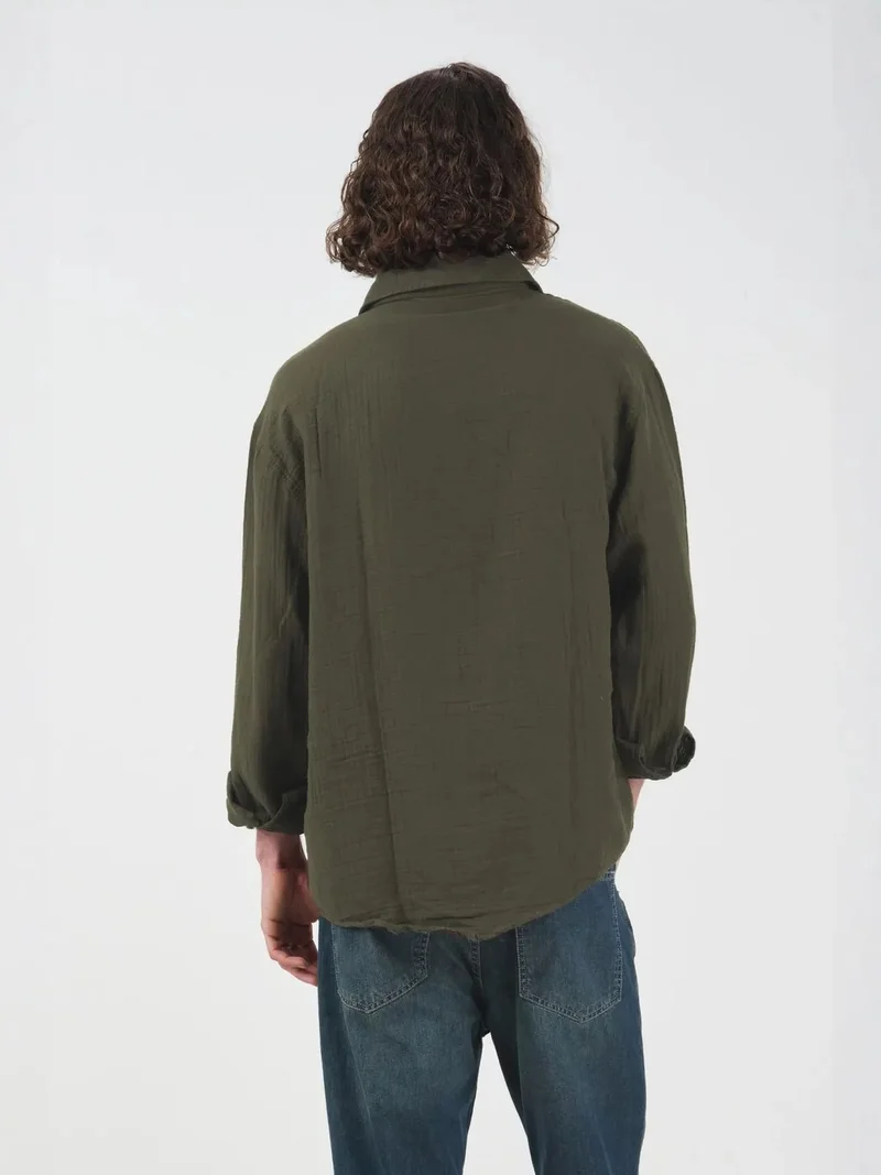 Giesto Olive Green GIESTO Men's Relaxed Fit Cotton Long Sleeve Shirt for Men | Best Price UAE