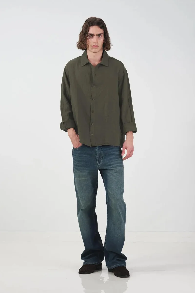 Giesto Olive Green GIESTO Men's Relaxed Fit Cotton Long Sleeve Shirt for Men | Best Price UAE