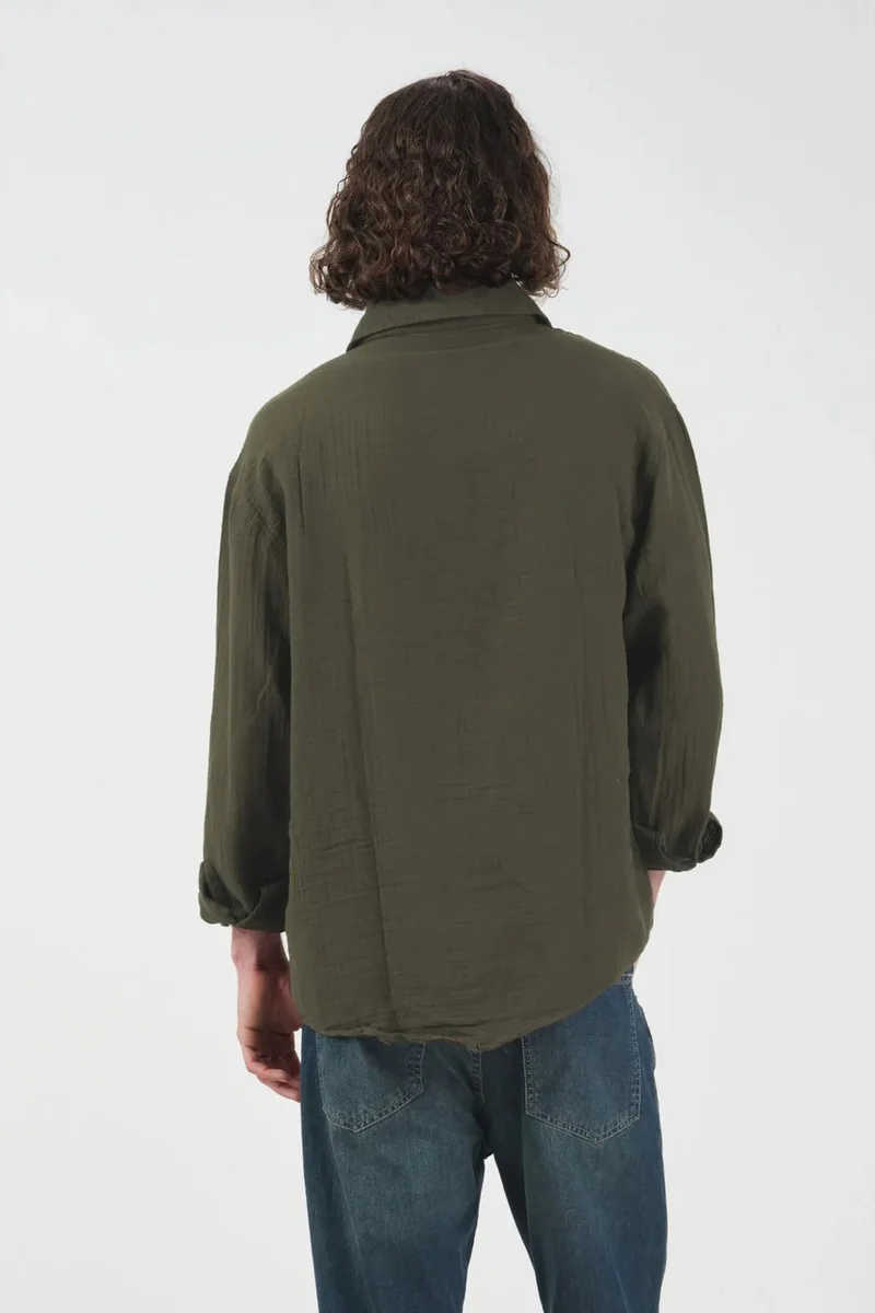Giesto Olive Green GIESTO Men's Relaxed Fit Cotton Long Sleeve Shirt for Men | Best Price UAE