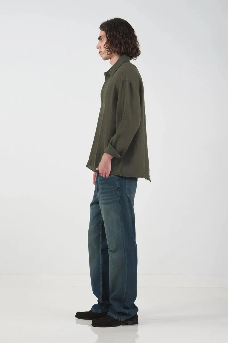 Giesto Olive Green GIESTO Men's Relaxed Fit Cotton Long Sleeve Shirt for Men | Best Price UAE