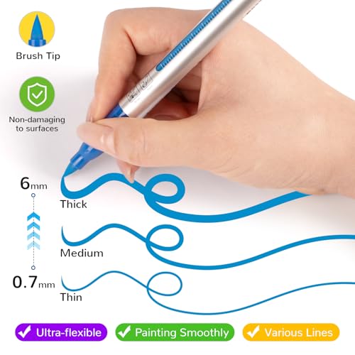 HOTU 3X ink Large Capacity Acrylic Markers Brush Tip 8 Colors, 6.6g large capacity ink, No-bleed Water-Based Acrylic Paint Markers for Coloring Book，Rock Painting Paper Fabric Wood Eggs DIY Crafts - Image 3