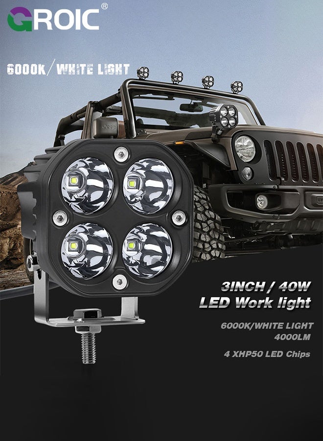 GROIC 2 Pcs 3'' LED Offroad Lights, 6800LM Spot Flood Combo, Cube LED Pod Light Bar Off-Road Fog Lights, Off-road Light  for Motorcycle Truck SUV Boat ATV Jeep Tractor Headlight - Image 2