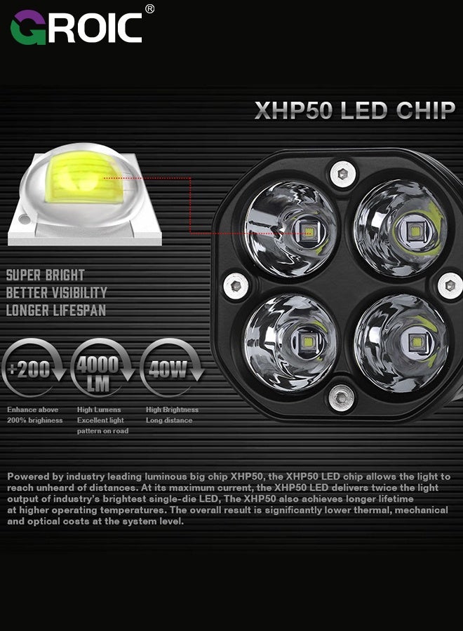 GROIC 2 Pcs 3'' LED Offroad Lights, 6800LM Spot Flood Combo, Cube LED Pod Light Bar Off-Road Fog Lights, Off-road Light  for Motorcycle Truck SUV Boat ATV Jeep Tractor Headlight - Image 3