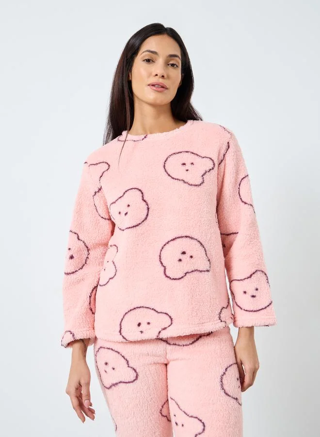 Take Two  Take Two Bear Print Fleece Top and Pyjama Set for Women | Best Price UAE