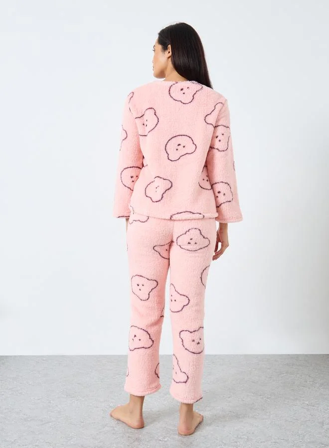 Take Two  Take Two Bear Print Fleece Top and Pyjama Set for Women | Best Price UAE