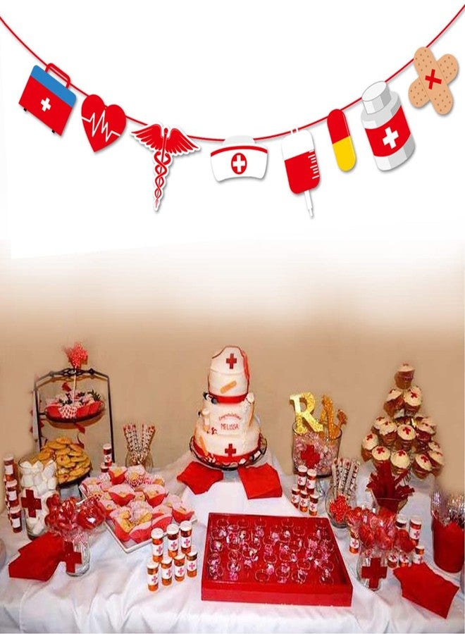 Morndew Doctor Nurse Cap Heart Design Medicine Cabinet Pill Banner for Hospital Rn Theme Party Medical School Graduation Party Nurse Day Party Birthday Party Decorations - Image 5