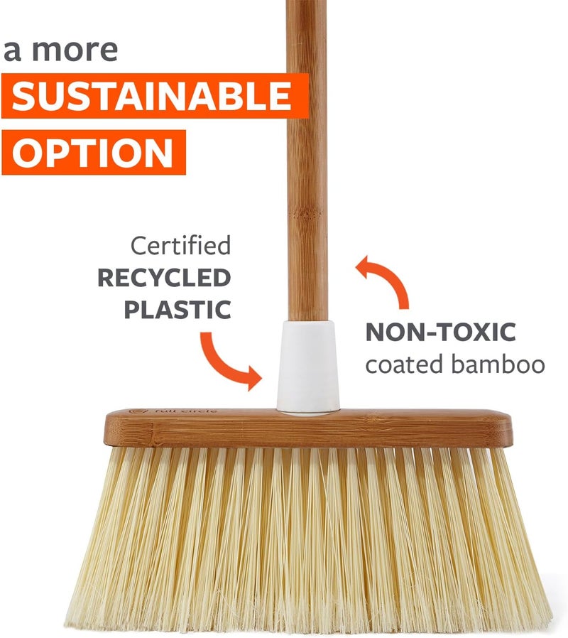 Full Circle Clean Sweep - Bamboo Broom - Angled for Precision in Tight Spaces, with Stiff Flagged Bristles for Indoor & Outdoor Cleaning - Ideal for Pet Hair, Kitchen, Hardwood, and Garage, White - Image 4