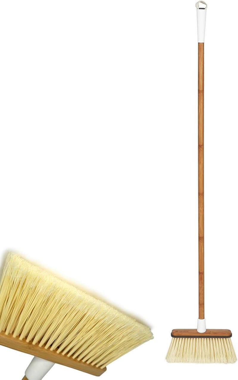 Full Circle Clean Sweep - Bamboo Broom - Angled for Precision in Tight Spaces, with Stiff Flagged Bristles for Indoor & Outdoor Cleaning - Ideal for Pet Hair, Kitchen, Hardwood, and Garage, White - Image 1