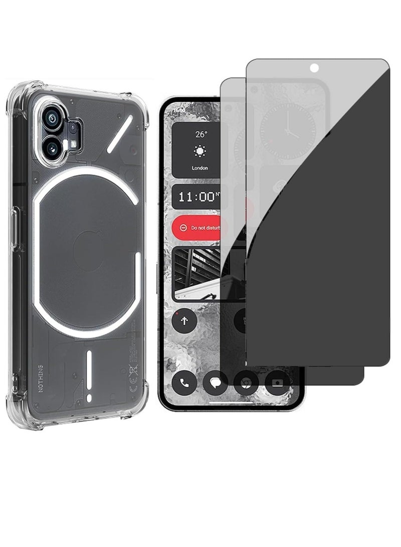 TIGER (1+2 Pcs) Phone 2 Case with Privacy Screen Protector – Clear Soft TPU Cover + 2 Anti-Peeping Tempered Glass Films – Anti-Scratch, Shockproof, Fingerprint-Resistant – Full Body Protection - Image 1