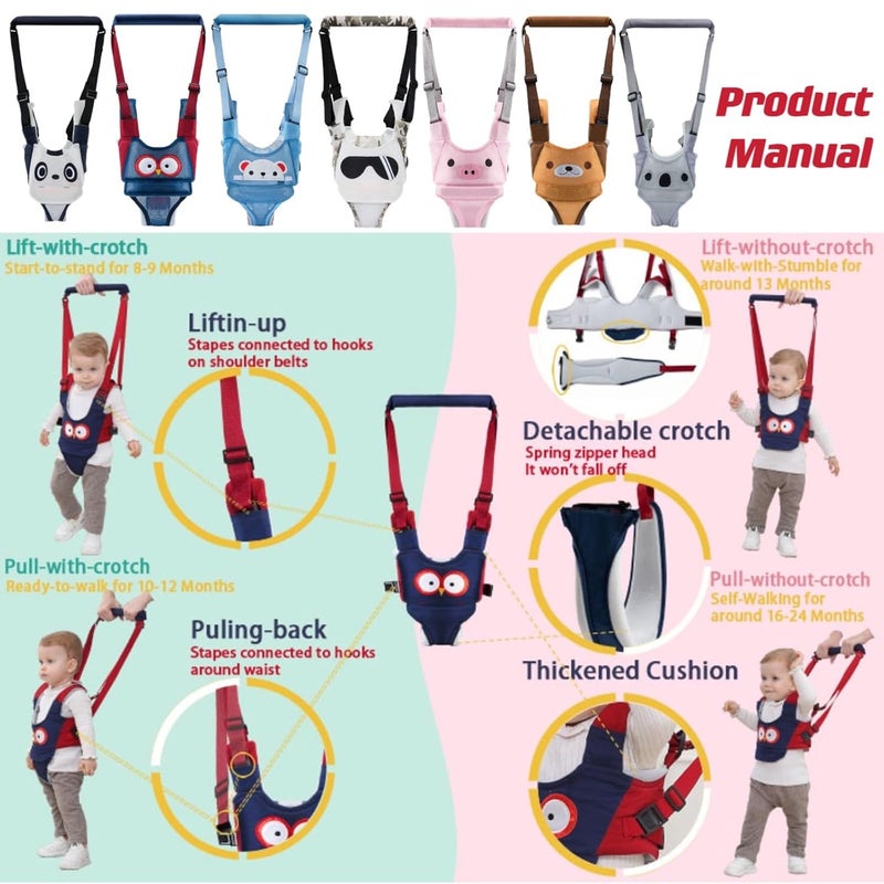 AVIZCVE Baby Walking Harness, Handheld Kids Walker Helper, New Upgrade Breathable and Adjustable Toddler Infant Walker Harness Assistant Belt with Instructions for 7-24 Month (Breathable Sky Blue Bear) - Image 2