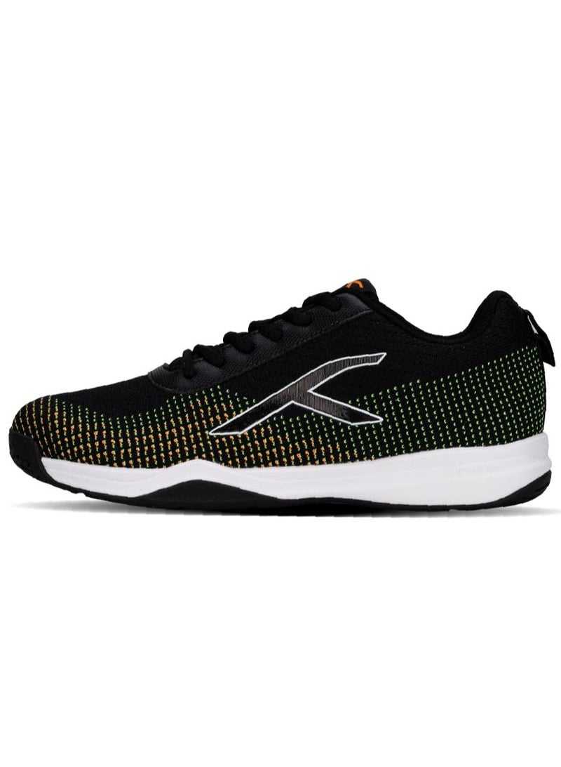 HUNDRED HUNDRED Blade Lite Badminton Shoes for Men & Women | Lightweight Non-Marking Indoor Shoes for Squash, Table Tennis, Volleyball, Basketball | Breathable PU Upper – Black/Orange/White - Image 1