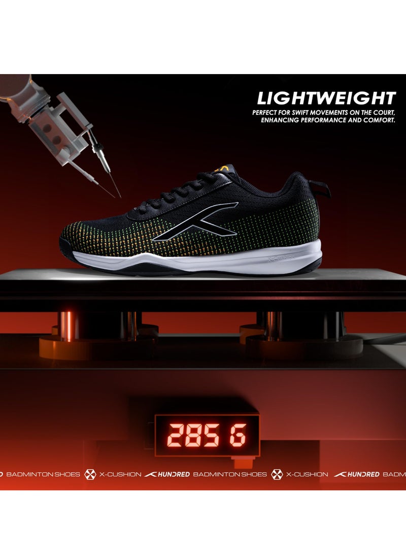 HUNDRED HUNDRED Blade Lite Badminton Shoes for Men & Women | Lightweight Non-Marking Indoor Shoes for Squash, Table Tennis, Volleyball, Basketball | Breathable PU Upper – Black/Orange/White - Image 2